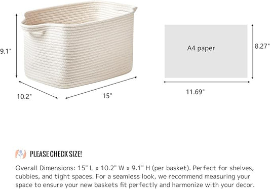 R RUNKA Cotton Rope Storage Basket 15"x10"x9" – Fabric Storage Bins for Organizing Clothes,Toys,Blankets – Durable Woven Storage Basket for Closet, Shelf & Living Room