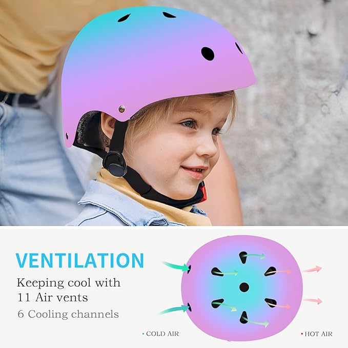Adjustable Gradient Color Kids/Toddler Bike Helmet for 1-2-3-5-8-14 Years Boys Girls,Skateboard Helmet with Knee and Elbow Pads Wrist Guard Roller Skates,Cycling,Skating Scooter Longboard