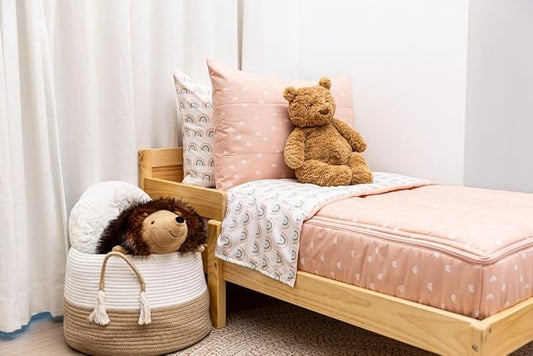 Beddy's Rainbow Theme Durable Zipper Bedding for Kids, Bed in a Bag, Peach Sheets & Comforter, Includes Pillowcase & Pillow Sham Easy to Make & Wash