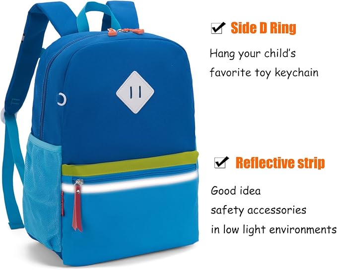 HawLander Little Kids Backpack for Boys or Girls, Toddler School Bag Fits 3 to 6 years old, Light Blue, 15 Inch