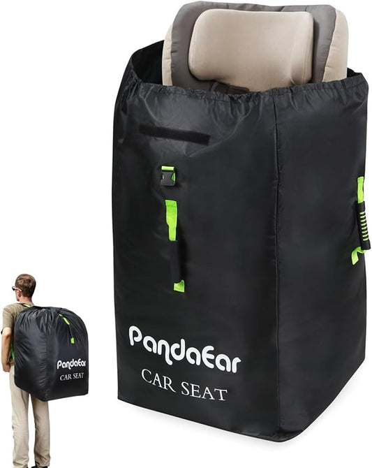 PandaEar Car Seat Travel Bag Backpack for Airplane, Water-Resistant Car Seat Cover with Shoulder Strap for Infant Convertible Seats & Booster Seat, Black