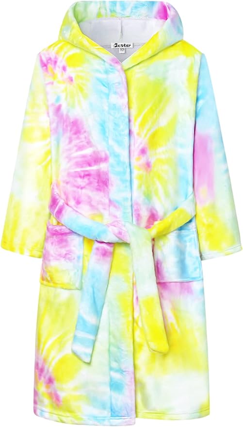 Jxstar Girls Bathrobes Kids Hooded Robes Plush Fleece Pajamas Soft Coral Sleepwear