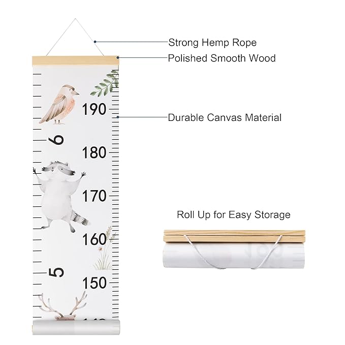 BESSLEE Canvas Kids Growth Chart for Wall, Safari Animals Height Measurement Tracker Gender Neutral, Hanging Ruler with Removable Hook, Nursery Room Playroom Toddler Bedroom Decor, 79”x7.9”
