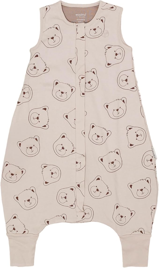 Woolino 4 Season Baby Sleep Bag with Feet Opening, Australian Merino Wool and Organic Cotton, Toddler Sleeping Bag, 6-18mo, Teddy Bear