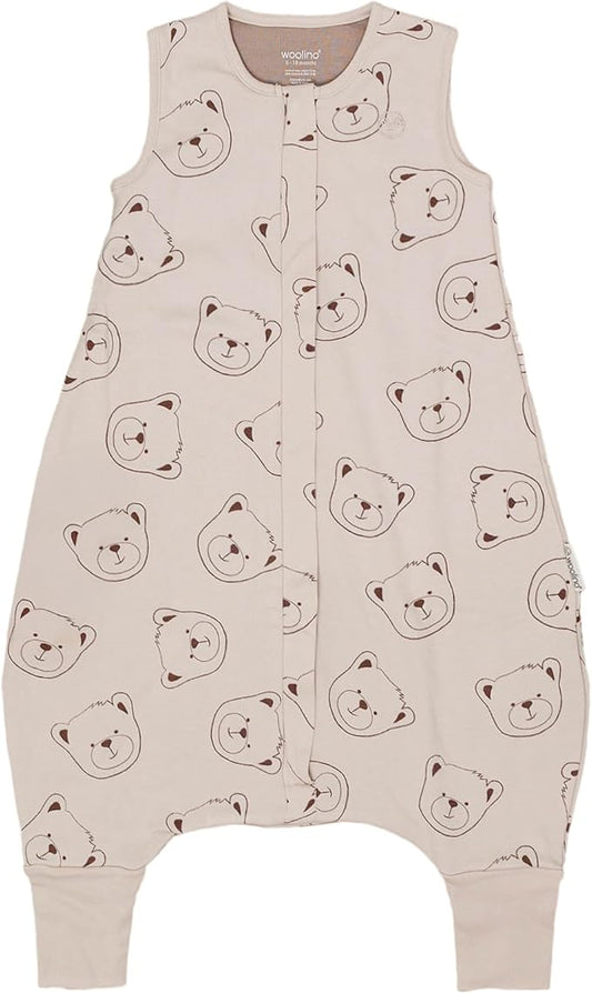Woolino 4 Season Baby Sleep Bag with Feet Opening, Australian Merino Wool and Organic Cotton, Toddler Sleeping Bag, 6-18mo, Teddy Bear
