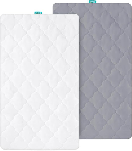 Bassinet Mattress Pad Cover, Fits 23” x 28” 4moms Breeze Plus Bassinet, 2 Pack, Ultra Soft Waterproof Breathable, White and Grey