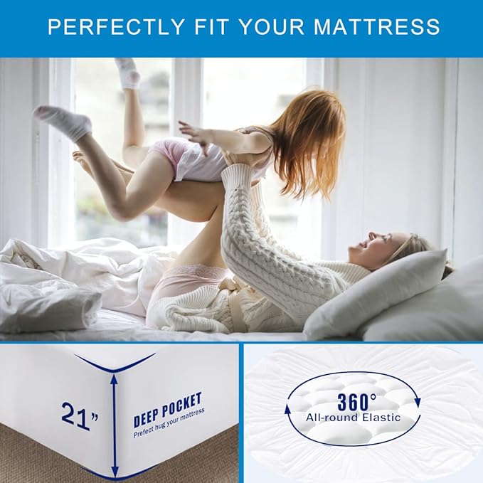 Twin Size Quilted Fitted Waterproof Mattress Pad, Premium Hollow Material Filling Mattress Protector, Breathable, Quiet, Cooling, Machine-Washable Mattress Cover with 21” Deep Pocket