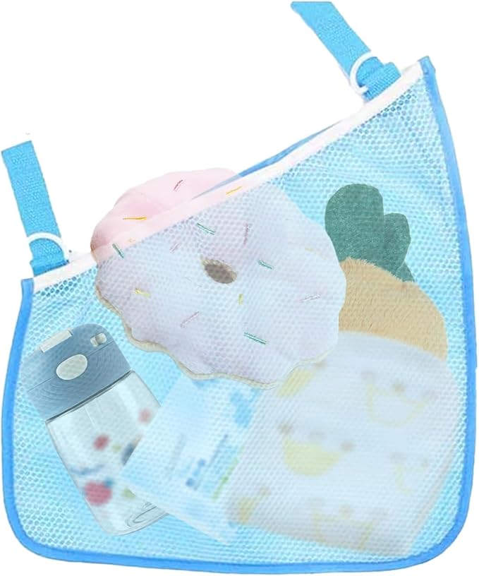 Alovexiong 2 Pack Universal Stroller Organizer Bag, Side Sling Cargo Stroller Net, Non-Slip and Adjustable Straps Storage Mesh Bag for Baby Accessories, Mesh Cargo Net for Stroller Storage -Blue
