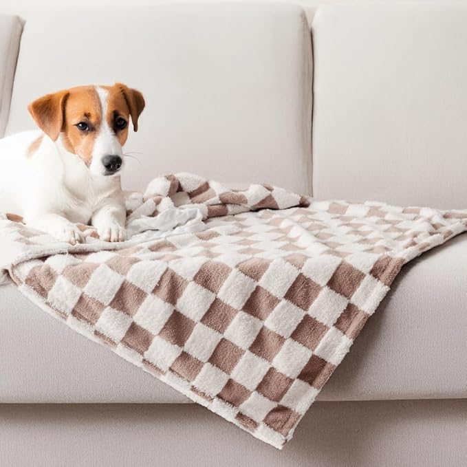 Soft Black and White Checkered Baby Blankets for Unisex Girls or Boys Breathable Gender Neutral Nursery Double Layer Blankets with Dotted Backing for Newborn Toddlers (Minky Brown)