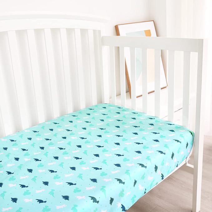 Crib Sheets for Boys or Girls 2-Pack, Fitted Crib Sheet 52'' x 28'' for Standard Crib & Toddler Mattress, Soft and Breathable Material, Baby Crib Sheets Neutral, Dinosaurs & Ocean