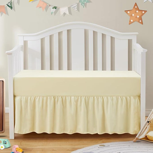 SiinvdaBZX 2-Piece Set Ruffled Crib Skirt & Soft Fitted Crib Sheet, 52"x28" + Adjustable Elastic 14" Drop, Fit for Baby Standard Crib & Nursery Toddler Bedding (Ivory)