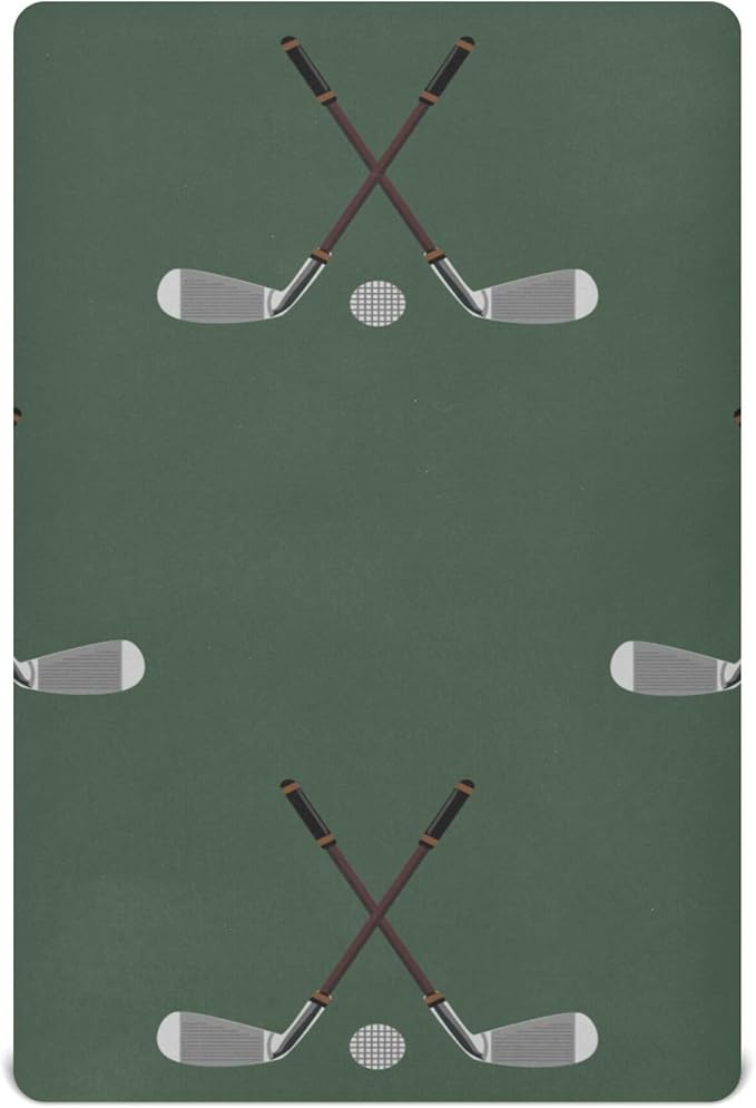 Crossed Golf Clubs Crib Sheets Soft Breathable Fitted Baby Crib Sheets Mattress Cover for Girls Boys, 52" x 28" x 9"
