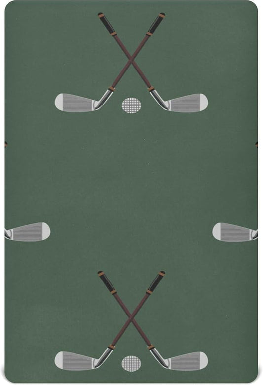 Crossed Golf Clubs Crib Sheets Soft Breathable Fitted Baby Crib Sheets Mattress Cover for Girls Boys, 52" x 28" x 9"