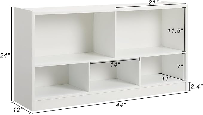 Onirw Kids Toy Storage Organizer, 5-Section Storage Cabinet for Organizing Books Toys, Wooden Bookshelf Daycare Furniture for School, Classroom Playroom, Nursery, Kindergarten (White)
