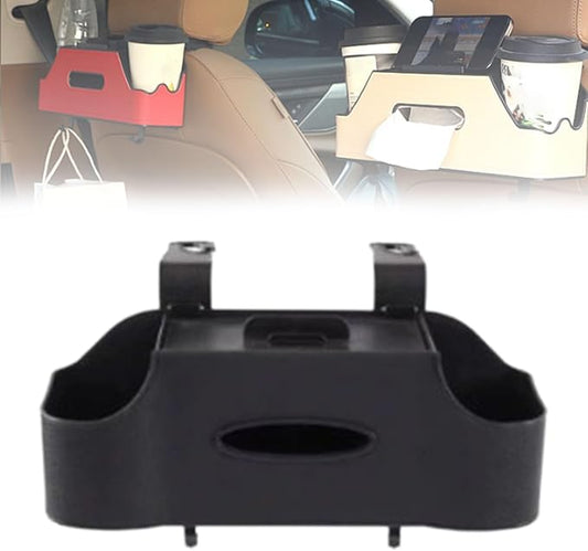 3-in-1 Car Backseat Organizer, Multifunctional Car Back Seat Storage, Car Backseat Storage Box with Drink Cup Holder Tissue Box, for Hold Phone,Snacks, Drinks, Handbag (BLACK)