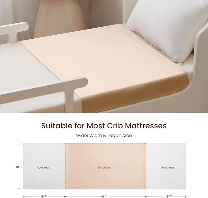 THXSILK 100% 7A+ Grade Mulberry Silk Mini Crib Toddler Baby Bedding Sleeve for Hair and Skin Health, Oeko-TEX Certified Safety Comfortable 41.4inch*20.5inch, Champagne 2 Pack
