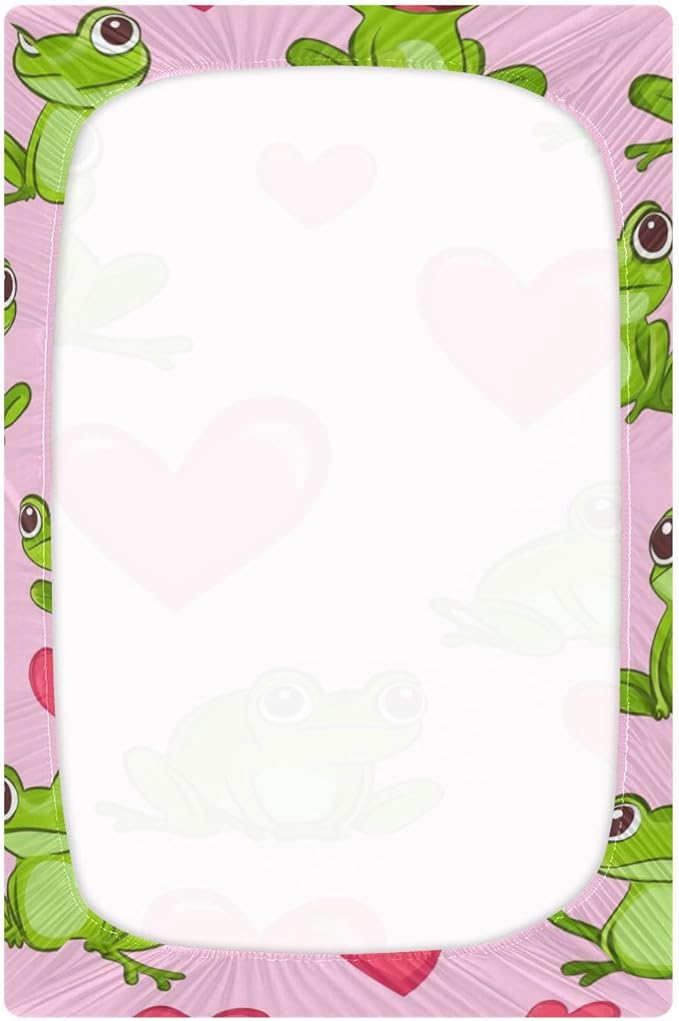 Pink Frog and Love01 Crib Sheets Standard Crib Toddler Mattresses Cover Fitted Baby Bed Sheet Breathable Crib Mattress Sheet for Girls Boys 39''x27''x9''
