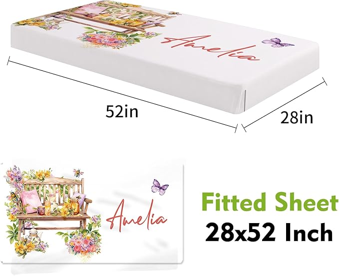 Personalized Baby Crib Bedding Set, Custom Name Colorful Bee Baby Bedding 2-Pcs Set - Soft Double Layer Dotted Blanket and Fitted Sheet, Nursery Bedding for Newborn Boys Girls, Perfect Shower Gift