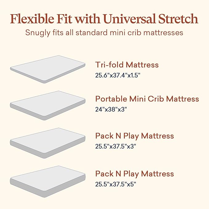 Graco Pack and Play Mattress Sheets Fitted, Mini Crib Sheets 2-Pack for Pack 'n Play Mattress, Stretchy Playard Sheets