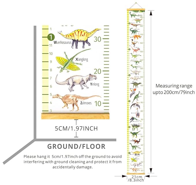 HomeEvolution Kids Growth Chart Height Measuring Chart, Dinosaur Canvas Wall Hanging Rulers for Baby Children Girls Bedroom Decor