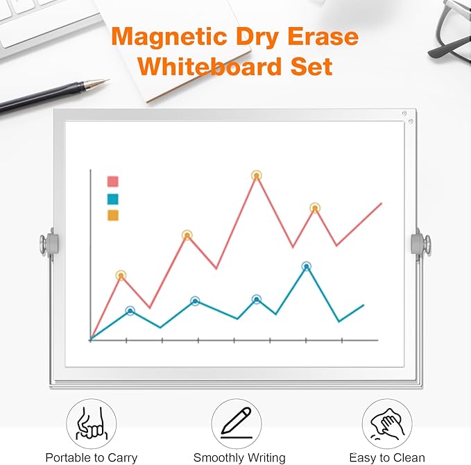 Laokiiy Weekly Dry Erase White Board, 16X12IN Magnetic Desktop Whiteboard Calendar with Stand, 8 Markers, 4 Magnets, 1 Eraser, Portable Double-Sided White Board Easel for Kids Memo to Do List Desk