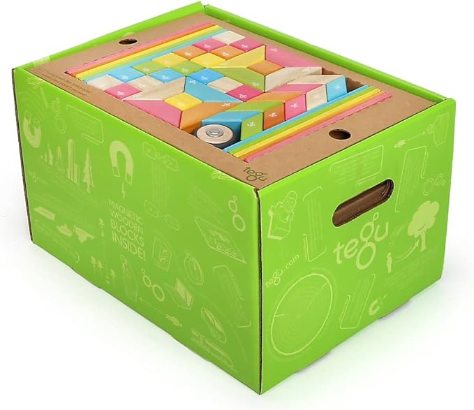 240 Piece Tegu Classroom Magnetic Wooden Block Set, Tints