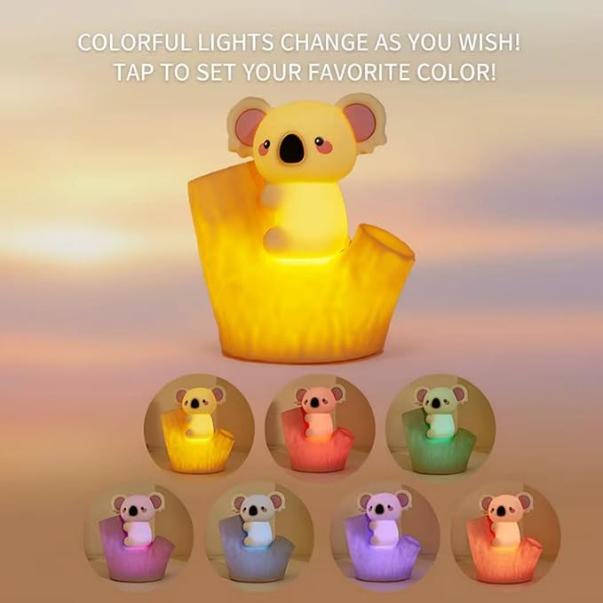Night Light for Kids, Silicone Rechargeable Night Light for Kid Room, Led Novelty Nightlight for Nursery, Cute Koala Silicone Nightlight for Kids Sleep, 30Minute Timer for Children's Room Lights