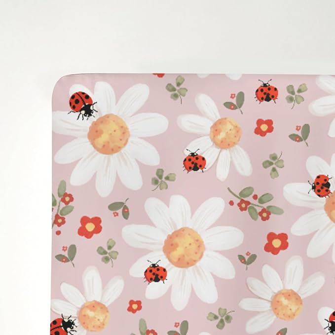 Spring Daisy Floral Baby Crib Sheets for Boy Girl 52x28Inch Boho Wildflower Leaves Soft Stretchy Fitted Crib Mattress Covers Greenery Nursery Baby Sheet for Crib and Toddler Bed Mattresses