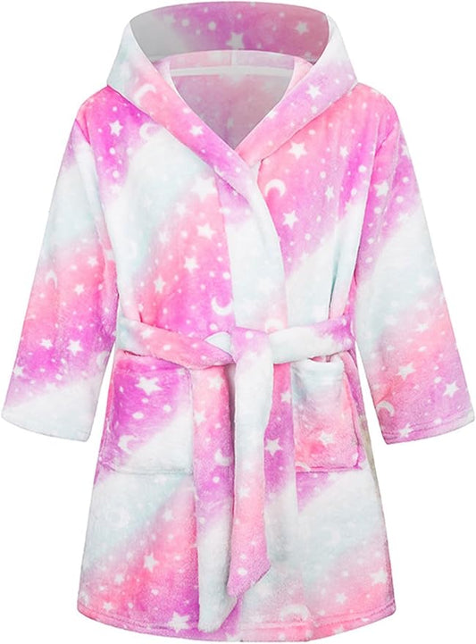 SANGTREE Boys Girls Robe Fleece Hooded Soft Toddler Bathrobe Cute Boys Bathrobe Fuzzy Plush Robes for Kids, 2-12 Years