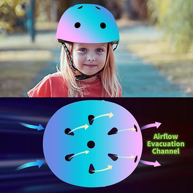 Adjustable Color Gradient Toddler Kids Bike Helmet for 3-5-8-14+Ages Girls Boys.Skateboard Bicycle Toddler Helmet 2-4 Years for Multi-Sports Cycling Scooter Inline Roller Skates Rollerblading