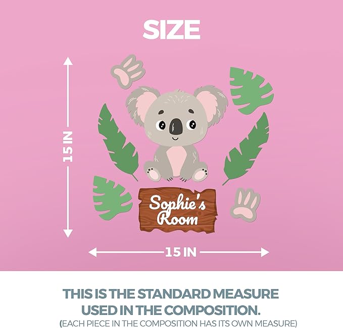 EGD Custom Koala Door Decal with Name | Door Decals for Bedroom or Nursery | Personalized Vinyl Wall Decal for Kids Room | Cute Koala Wall Stickers for Kids (E. Koala)
