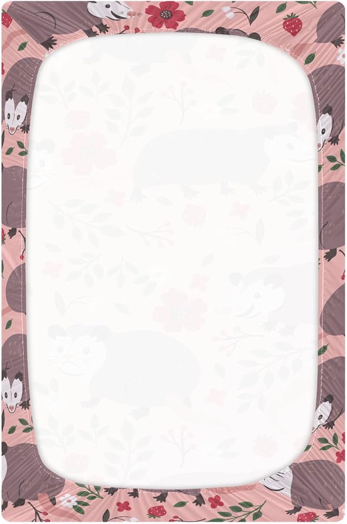 Opossum Possum Pink Crib Sheets Soft Breathable Fitted Baby Crib Sheets Mattress Cover for Girl Boys, 52" x 28" x 9"