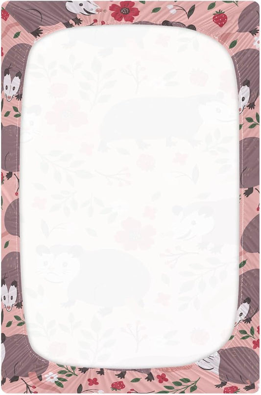Opossum Possum Pink Crib Sheets Soft Breathable Fitted Baby Crib Sheets Mattress Cover for Girl Boys, 52" x 28" x 9"