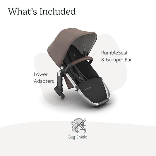 UPPAbaby RumbleSeat V3 Second Lower Seat - Compatible with Vista V2 and Vista V3 - All-Weather Seat + Magnetic Buckle – Adapters Included - Theo (Dark Taupe/Silver Frame/Chestnut Leather)