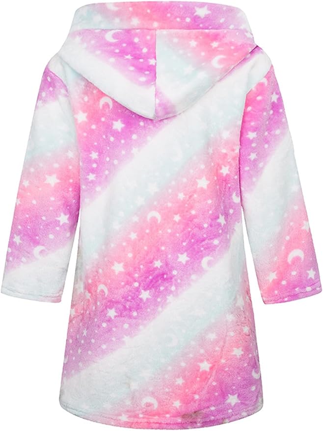 SANGTREE Boys Girls Robe Fleece Hooded Soft Toddler Bathrobe Cute Boys Bathrobe Fuzzy Plush Robes for Kids, 2-12 Years
