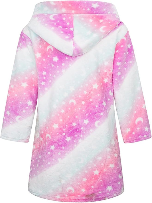 SANGTREE Boys Girls Robe Fleece Hooded Soft Toddler Bathrobe Cute Boys Bathrobe Fuzzy Plush Robes for Kids, 2-12 Years