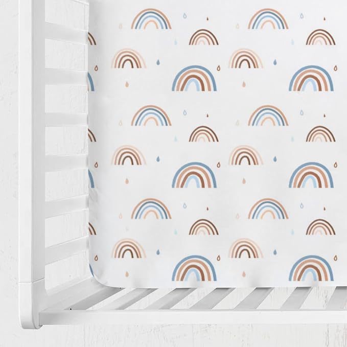 Rainbow Baby Crib Sheet 52''x28'' Cute Rainbow Drops Colorful Stretchy Fitted Crib Mattress Sheet for Boy Girl Bed Sheet for Standard Crib Toddler Mattresses