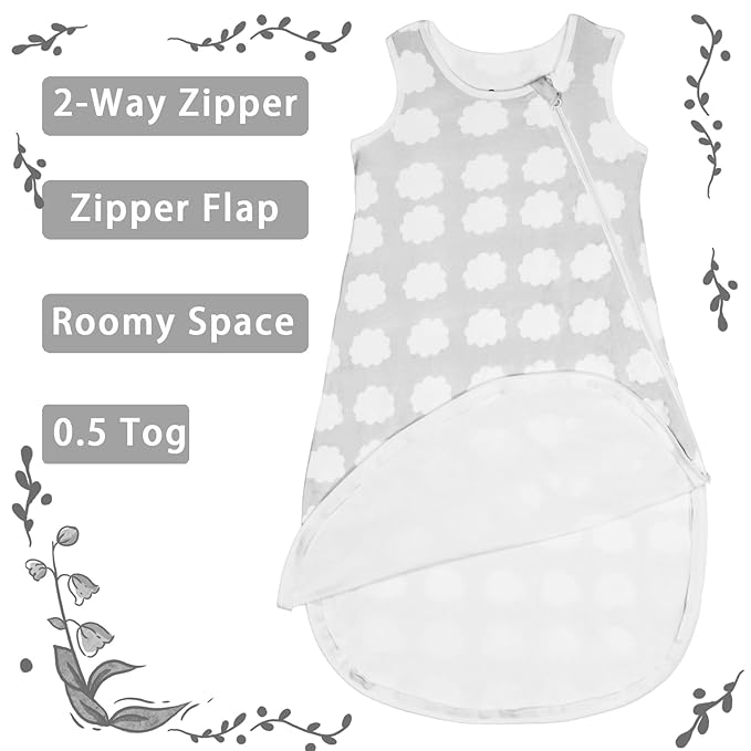Rayon from Bamboo Sleep Sack Baby Wearable Blanket 0.5 Tog Soft Kids Sleeping Bag Toddler Sleeveless 0-6 Months Infant Newborn Swaddle Blanket 2-Way Zipper Unisex Boys Girls Sleepsack