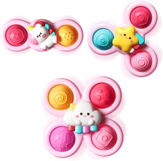 ALASOU 3PCS Pop Suction Cup Spinner Toys for 1 Year Old Boy Girl|Novelty Spinning Tops Toddler Stocking Stuffers|Baby Bath Toy for Kids Ages 1-3|1 Year Old Boy Christmas Birthday Gift for Infant