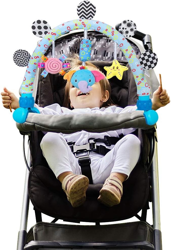 Travel Arch Bassinet Mobile Toys for Infant & Toddlers,Clip on Stroller Toy Crib Accessory & Pram Activity Bar Toy for Indoor and Outdoor (Elephant)