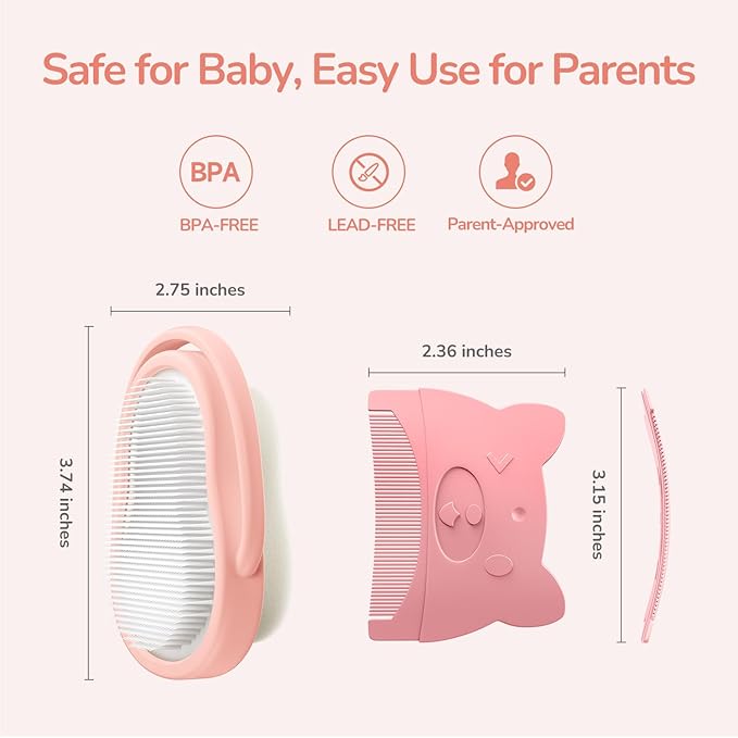 Baby Cradle Cap Brush & Comb Set, 3-in-1 Soft Scalp Brush, Curved Comb & Bath Sponge | BPA-Free Cradle Cap Treatment Kit for Newborns & Infants 0-12 Months, Flakes Removal, Pink