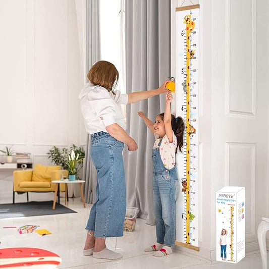Mibote Baby Growth Height Chart Handing Ruler Wall Decor for Kids, Canvas Removable Height Growth Chart 79" x 7.9" (Giraffe)