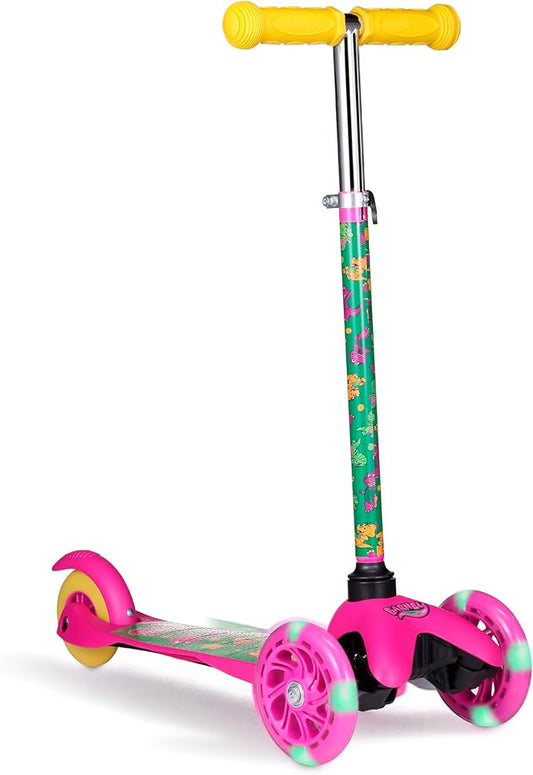 Self Balancing Kick Scooter with Light Up Wheels, Extra Wide Deck, 3 Wheel Platform, Foot Activated Brake, 75 lbs Limit, Kids & Toddlers Girls or Boys, for Ages 3 and Up