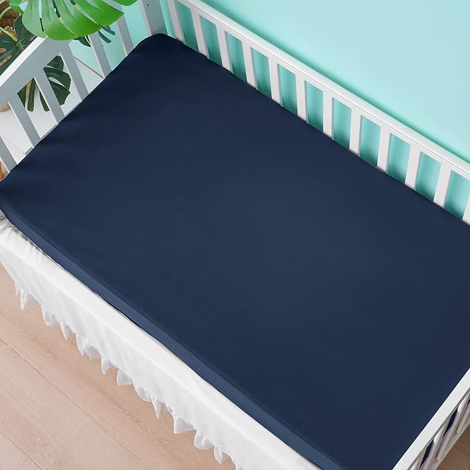 david's kids Waterproof Crib Sheets Fitted 2 Pack, Ultra Soft Breathable Crib Mattress Protector for Boys Girls Neutral, Fit Standard Crib Mattress and Toddler Mattresses, Navy Blue & Highclass Grey