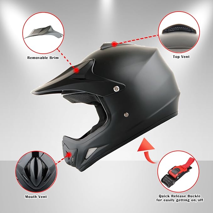 WOW Youth Kids Motocross BMX MX ATV Dirt Bike Dianosour Helmet Dragon + Goggles + Martian Youth Glove Bundle: HJOY MG Bundle