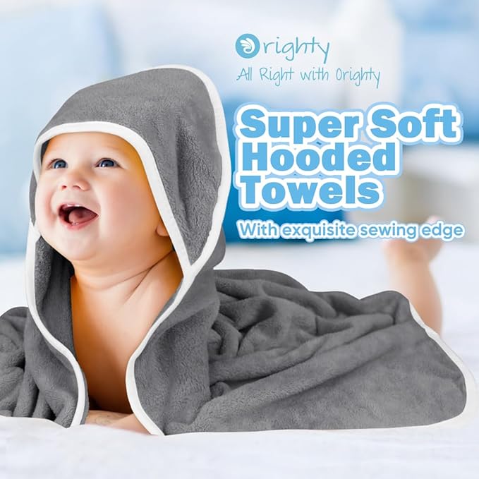 Orighty Baby Hooded Towel 6 Pack, 30 x 30 Inch Super Soft Bath Towel with Hood for Babies, Infant, Newborn Essential - Ideal Baby Stuff Registry Gift for Boys and Girls (Grey)