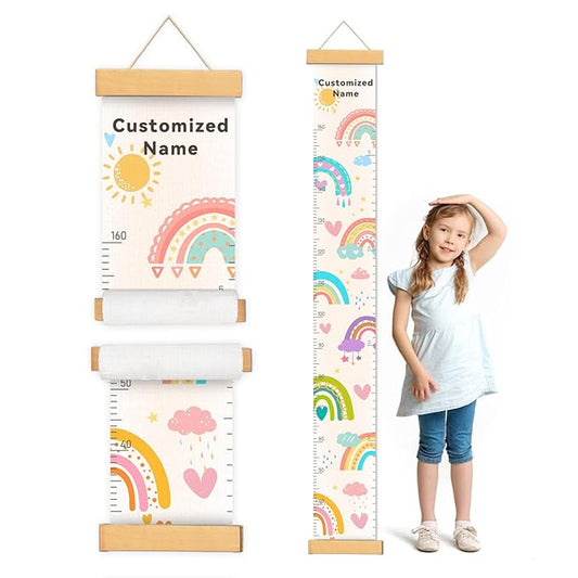 Woodemon Personalized Name Height Chart for Kids, Rainbow Height Measurement for Wall, Child Height Measure Wall Chart Bedroom Nursery Wall Decoration, Playroom Essentials, Children's Day Gifts