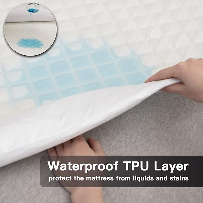 Mecerock Quilted Fitted Mattress Protector - Full Size, 18 Inch Deep Pocket, Washable, Waterproof, Ivory