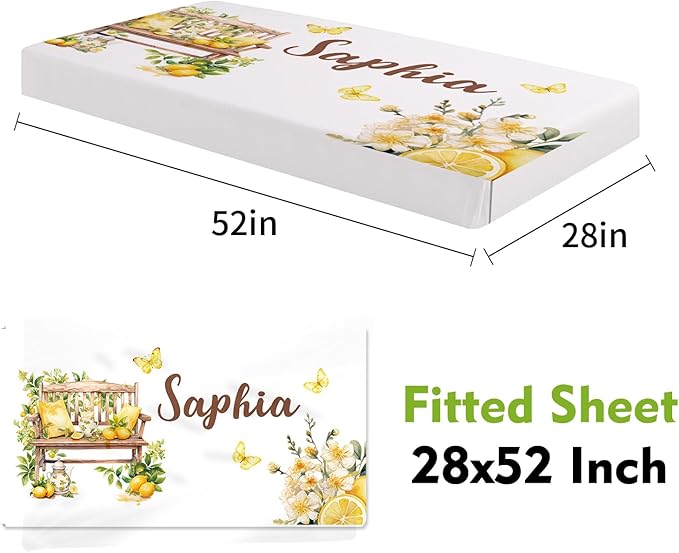 Personalized Baby Crib Bedding Set, Custom Name Lemon Tea Design Baby Bedding 2-Pcs Set-Soft Double Layer Dotted Blanket and Fitted Sheet, Nursery Bedding for Newborn Boys Girls, Perfect Shower Gift