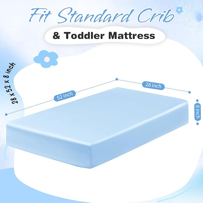 Horbaunal 2 Pack Satin Crib Sheets for Baby, 52" x 28" x 8" Silky Fitted Crib Sheets, Soft Toddler Sheet Baby Mattress Sheet, Baby Blue & Grey